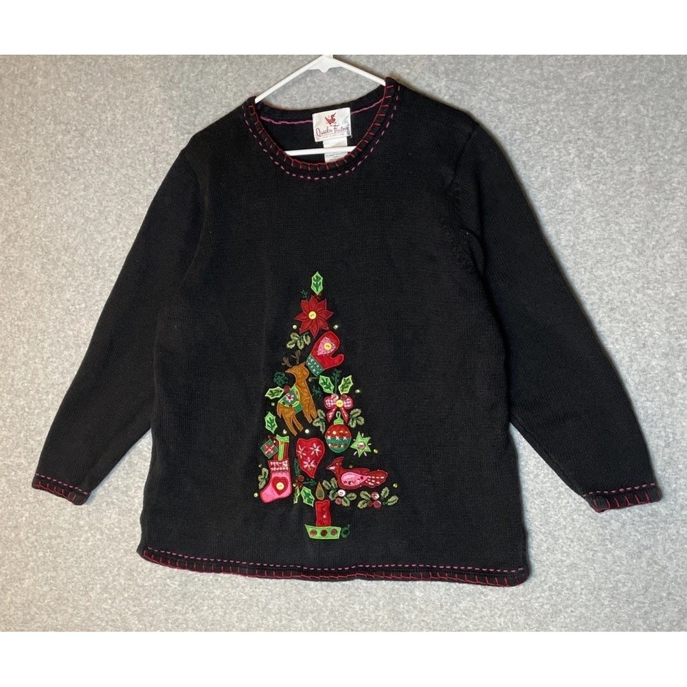 Quacker Factory Christmas Sweater Womens 1X Ramie Blend Holiday Season‎